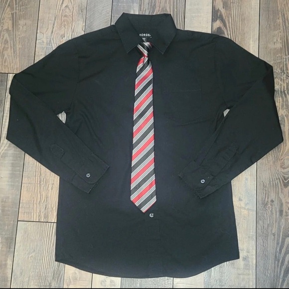 ‼️SOLD‼️George black dress shirt with tie Size XL 14/16 - Picture 2 of 3